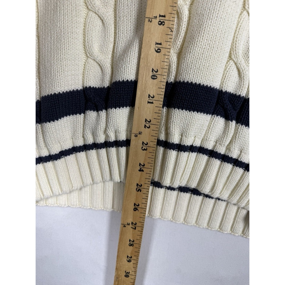 VTG GAP Tennis Sweater Mens Medium White Blue V Neck Cable Chunky Fisherman 90s - Picture 6 of 7
